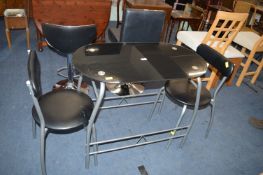 Black Glass Metal Framed Kitchen Table and Two Cha