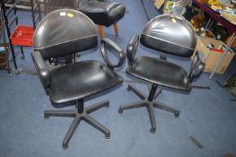 Two Black Leatherette Salon Chairs