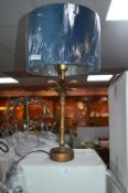 *Gilt Carved Wood Effect Table Lamp with Blue Shad
