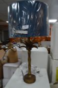 *Gilt Carved Wood Effect Table Lamp with Blue Shad