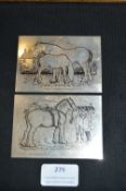 Two Hallmarked Sterling Silver Shire Horse Plaques