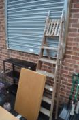 Seven Tread Folding Wood Step Ladder, Paste Table,