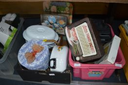 Two Boxes of Kitchenware, Old Tins, etc.