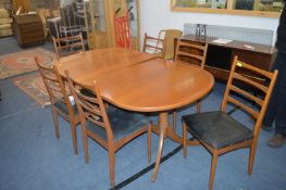 Retro Teak Extending Dining Table with Six Chairs