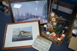 Box of Household Goods; Decorative Items, Signs, V