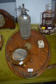Vintage Oak Tray plus Soda Siphon etc.