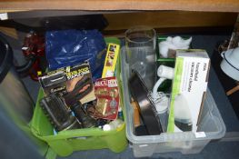 Two Tubs of Household Goods; Padlock, Handheld Vac