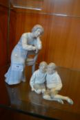 B&G of Denmark Figurines - Lady on a Chair, and Tw