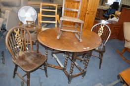 1930's Oak Oval Gate Leg Dining Table plus Two Whe