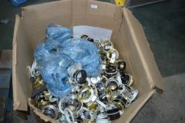 *Box of White, Brass, and Chrome Fixed and Eyeball Light Fittings