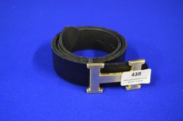 Hermes Gent's Black Leather Belt with Brass Buckle