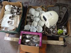 Assorted Kitchenware; Milk Jugs, China, Soup Bowls, Baking Trays, etc.