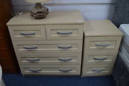 Five Drawer Wood Effect Bedroom Chest plus Bedside