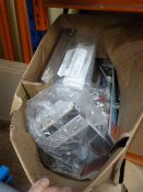 *Box Containing Assorted Curtain Pole Brackets, Finials, Secondary Window Glazing Film etc