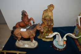 Two Horse Figurines, and a Swan, etc.
