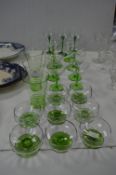 Vintage Green Glass Drinking Glasses and Dessert D