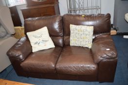 Two Seat Brown Leather Sofa