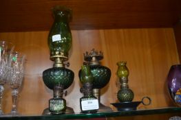 Vintage Green Glass Oil Lamps