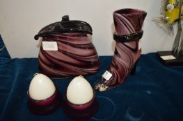 Murano Glass Purse, Boot, and Candles