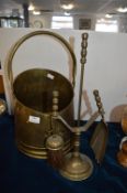 Brass Coal Scuttle and Companion Set