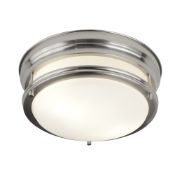 *EDINBURGH 2 LIGHT FLUSH CEILING LIGHT. SATIN SILVER AND OPAL GLASS. 35CM DIAMETER. 2 X 40W. - Bra