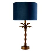 *PALM TREE TABLE TAMP. BRONZE BASE AND BLUE/GREY SUEDE SHADE. 57CM HIGH. 10W. - Brand New