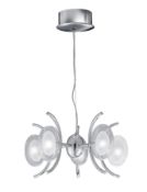 *ADJUSTABLE 5 LIGHT PENDANT IN CHROME WITH DOUBLE EGG GLASS. 48CM DIAMETER. 14W. - Brand New