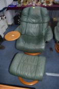 Stressless Green Leather Recliner with Foot Stool