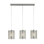 *TENNESSEE 3 LIGHT BAR PENDANT, CHROME WITH CRYSTAL GLASS - Brand New