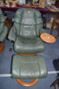 Stressless Green Leather Recliner with Foot Stool