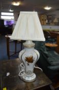 French Gilded Pottery Table Lamp with Creams Shade