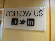 *Frosted Perspex Sign – Follow Us: Facebook, Twitter LinkedIn