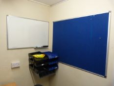 *Dry Wipe Noticeboard, Two Blue Felt Pin Boards, Office Sundries, etc.
