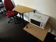 *Microwave Oven, Two Reception Table, and a Red Gas Lift Chair