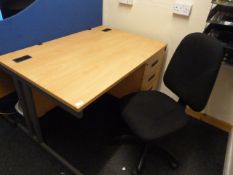 *Single Pedestal Desk with Right-Hand Drawer Pedestal in Light Beech Finish, and a Typists Swivel Ch