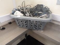 *Basket Containing Assorted Power Leads, LAN Cables, etc,