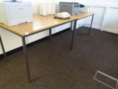 *Two Tables in Light Wood Finish on Silver Frames