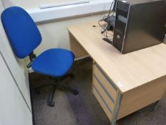 *Single Pedestal Desk with Right-Hand Drawer Pedestal in Light Wood Finish, and a Typists Swivel Cha