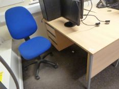 *Single Pedestal Desk with Left-Hand Drawer Pedestal in Light Beech Finish, and a Typists Swivel Cha