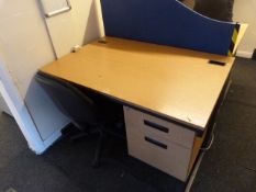 *Single Pedestal Desk with Right-Hand Drawer Pedestal in Light Oak Finish, and a Typists Swivel Chai