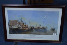 Framed Adrian Thompson Print of Hull Trawlers - Lo