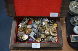 Wooden Jewellery Casket Containing Vintage Costume