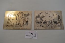 Two Hallmarked Sterling Silver Horse Plaques ~67g