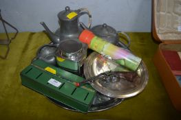 Metalware Including Pewter Teapots, Moneybox, etc.
