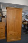 Oak Veneer Double Wardrobe with Three Drawers