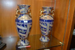 Two Large Blue & Gilt Chinese Vases