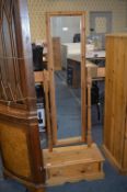 Solid Pine Cheval Mirror with Drawer Base