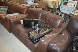 Two Seat Brown Leather Settee