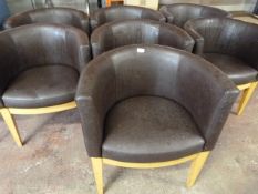 *7 Wood Framed Tub Chairs with Brown Upholstery