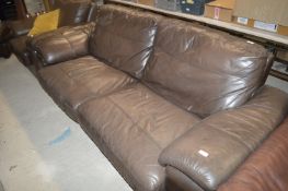 Three Seat Brown Leather Settee